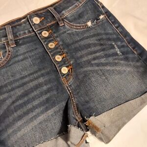 Kancan High Rise Button Up Cut Off Size Small Jean 2"‎ Shorts Denim Stretch